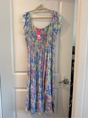 Lilly Pulitzer Girls' Tropical Floral Sundress in Blue, Purple and Pink